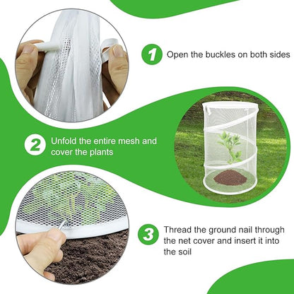 Pop up Plant Cover Net, 4 Pack White Round Foldable Net Cover to Prevent Animal Damage, Garden Plant Protection Cover with Stakes for Outdoor Plants