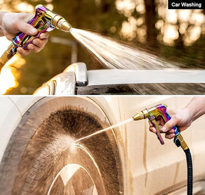 ESOW Heavy Duty Metal Garden Hose Nozzle, High Pressure Water Hose Nozzle with 4 Spray Patterns Rotating, Ideal for Outdoor Lawn & Garden Watering, Car & Pet Washing, Rainbow