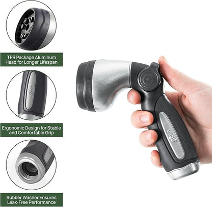 Garden Hose Nozzle - 9 Spray Patterns, Metal, Thumb Control, On/Off Valve, High Pressure Heavy Duty Water Hose Spray Nozzle for Gardening, Lawn Care, and Cleaning Tasks-Tidepool Blue