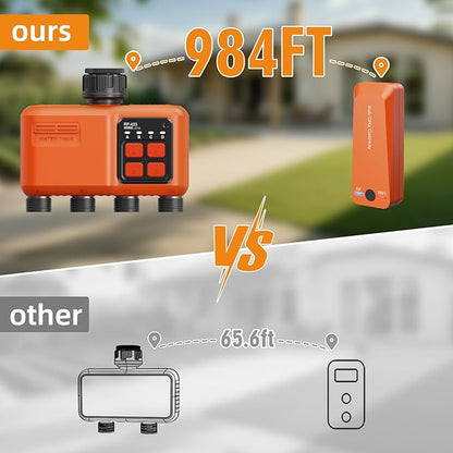 Smart WiFi Sprinkler Timer 4 Zone,WiFi Water Timer for Garden Hose with 984 FT Range,APP & Remote Control,Alexa & Google Voice Compatible,Rain Delay, Manual Mode Sprinkler System