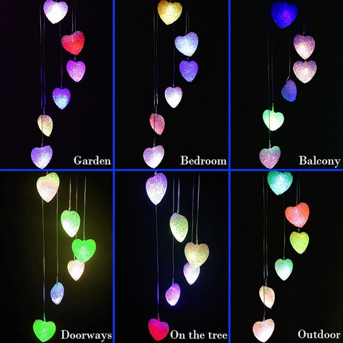 ME9UE Solar Pink Heart Wind Chimes, Outdoor Waterproof Mobile Romantic LED Color-Changing Multi Solar Sensor Powered Wind Chimes Lights for Home, Yard, Night Garden, Party, Festival Decor