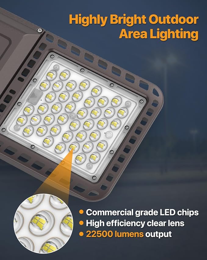 Led Parking Lot Light 150W 22,500LM Slip Fitter Street Outdoor Pole Mount Light with Dusk-to-Dawn Photocell 5000K 100-277V IP65 Waterproof Commercial Area Security Lighting for Parking Lot