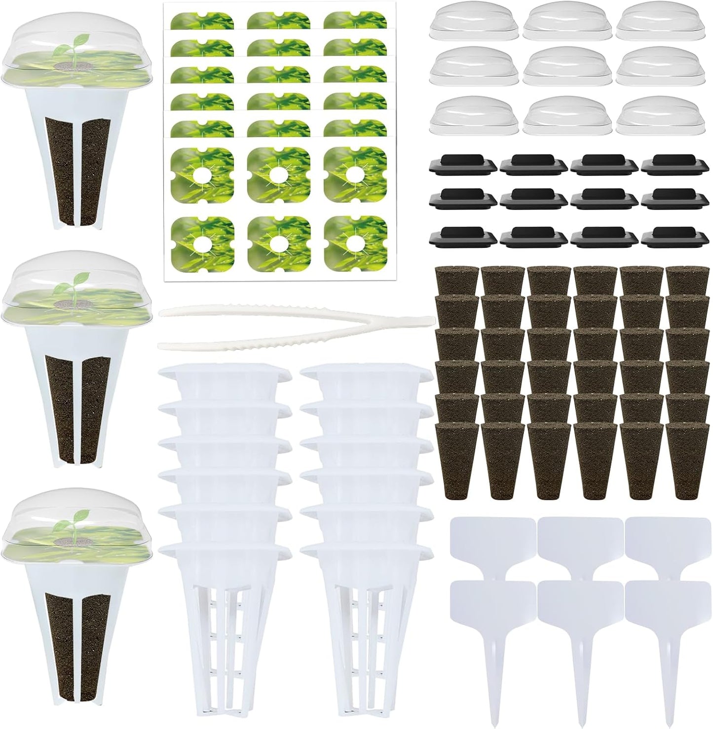 115Pcs Hydroponic Pods Supplies for IDOO, QYO, LYKO, Hydroponics Garden Accessories, Grow Anything Kit, 36 Grow Sponges 12 Baskets 12 Domes 36 Pod Labels 12 Spacers 6 Plant Labels 1 Tweezer(Square)