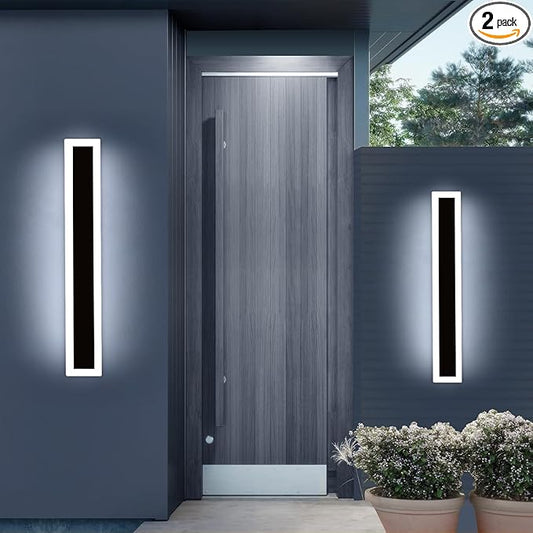 Upgrade Widened 2 Pack 31.4inch Modern Outdoor Wall Sconce, 3 Color 3000K/4500K/6000K, 31W, IP65 Waterproof Long Wall Lights, Minimalist Linear Wall Lamps Lighting for Balcony, Patio, Porch, Garage