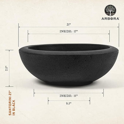 ARBORA 21" and 26” Santorini Bowls with Classic Black Finish - Polyresin Indoor and Outdoor Planters, Durable, Weatherproof, Lightweight, Large Plant Pots for Patio, Garden, Deck
