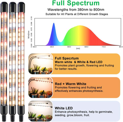 Grow Lights for Indoor Plants, 4 Heads Full Spectrum LED Plant Lamps with Clips and 10 Feet Cables for Seeding Growing(2 Pack)