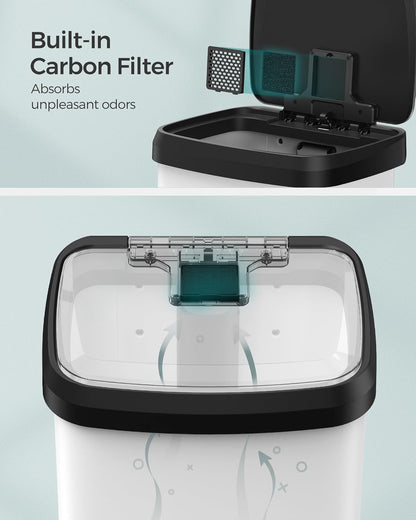 SONGMICS Kitchen Trash Can, 13 Gallon (50 L) Stainless Steel Garbage Can, with Stay-Open Lid and Step-on Pedal, Soft Closure, Tall, Large and Space-Saving, White and Black ULTB530W50