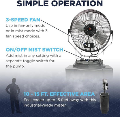 Maxx Air Heavy Duty Industrial 40 Gallon Portable Outdoor Misting Fan - Powerful Misting Outdoor Fan - 180 PSI Swamp Cooler for Cooling Large Areas