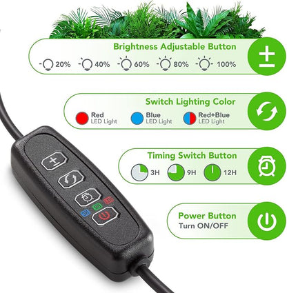 Plant Lights for Indoor Growing, Red Blue Spectrum 4 Heads Clip Grow Lamps with 10 Feet Cables for Seeding Blooming and Fruiting(2 Pack)