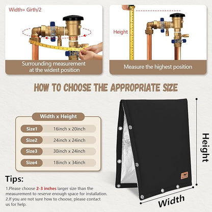 Backflow Preventer Insulation Cover - 2 Way Opening Pipe Insulation Cover for Irrigation Valve, Sprinkler Cover for Outside - Winter Freeze Protection Backflow Cover - 16" W x 20" H, Black