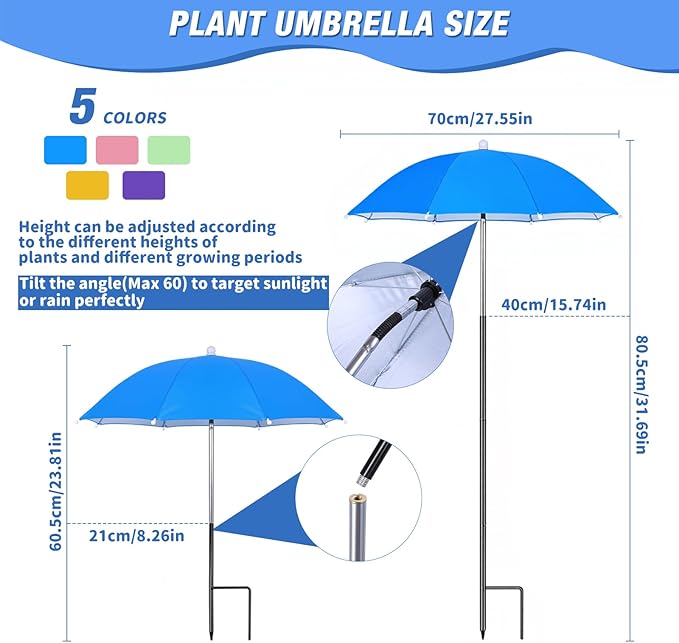 Plant Umbrellas for Outdoor Plants, 5 Pack Plant Shade Umbrella with Adjustable Angle & Height, Sun Protection Shade Cloth for Potted Plants, Flowers & Garden Beds, Patio Balcony Lawn