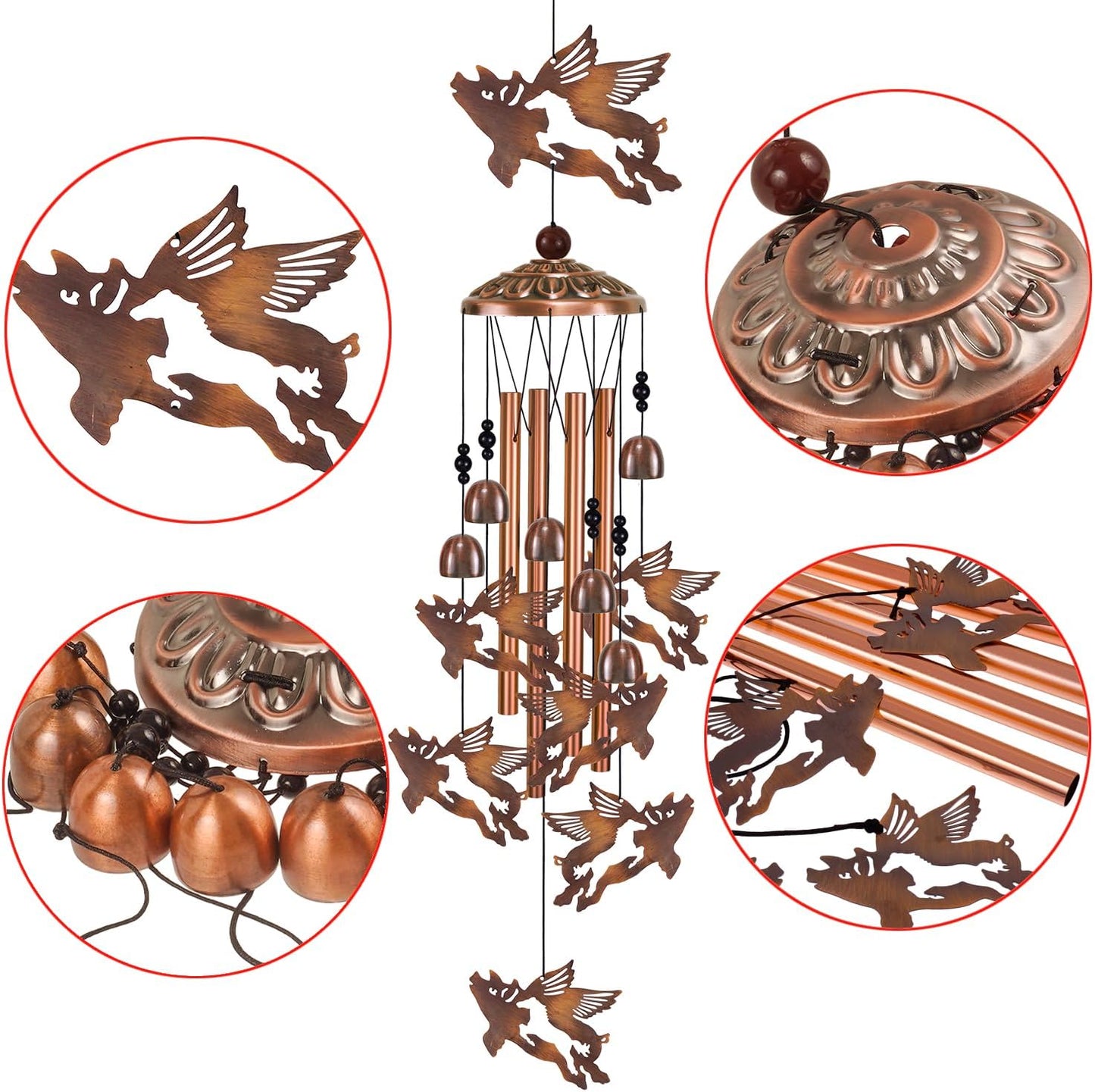 Outdoor Wind Chimes Decor, Flying Pigs Wind Chimes for Home, Patio, Porch, Lawn, Indoor, Garden Decoration, Mobile Wind Catcher, Music Wind Bells, Memorial Gifts, Festival Gifts for Mom/Grandma/Woman