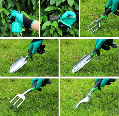 7-Piece Gardening Tools Set for Women, Heavy Duty Gardening Hand Tools, Outdoor Gardening Hand Tools with Non-Slip Green Rubber Handle. Indoor mini Gardening Potting Set (7) (Off-White)