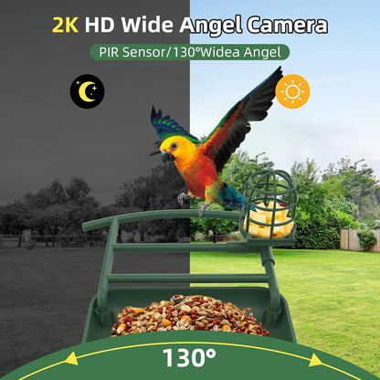 Smart Bird Feeder with Camera Solar Powered,AI Species Identify,2K HD Auto Capture Video,Instant Arrival Alerts,2L Large Capacity,IP65 Waterproof,Hummingbird Feeders for Outdoors,Gift for BirdLovers
