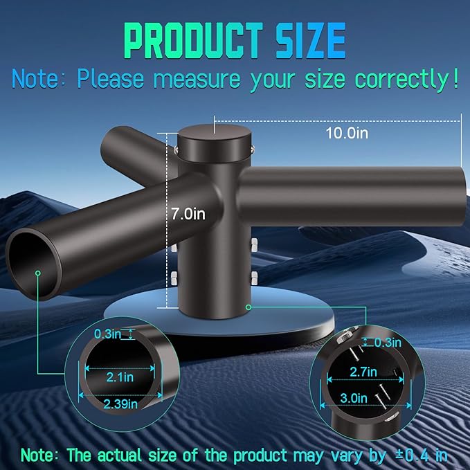 Triple Mounting Bracket Tenon Adapter, 2-3/8" with 120 Degree 3 Spoke Arm for Round Pole Top Mounting for Parking Light Street Area Lights Slip Fitter Shoebox Lighting Durable Steel