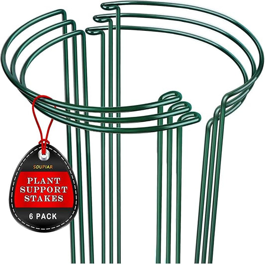 6 Pack Plant Support Stakes, Metal Monstera Plant Support Stakes for Indoor Plants, Large Garden Plant Support Ring, Tomato Cage, Tall Plant Holder Sticks (10" W X 15.8" H)