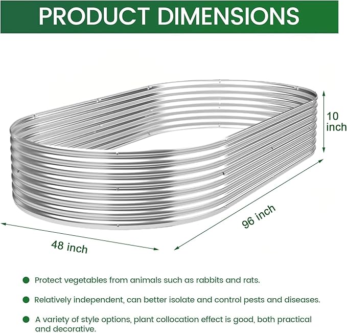 3 Pack 8x4FT Oval Galvanized Raised Garden Bed Outdoor,Metal Garden Bed for Vegetables,Above Ground Garden Box for Flower,Steel Raised Beds for Gardening