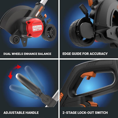 WORX Nitro 20V 7" Cordless Edger 3 Depth Settings, Battery Powered Driveway Edger with Dual Wheels, High-Performance Brushless Trencher Precision Edge Guide WG898 – Battery & Charger Included