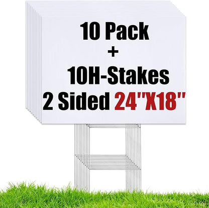 WENWELL 10 Large Blank Yard Signs with Stakes 18 x 24",Corrugated Plastic Lawn Sign kit for Estate Garage Sale,Party,Birthday,Wedding,Campaign,Parking,Make you own Outdoor Sign