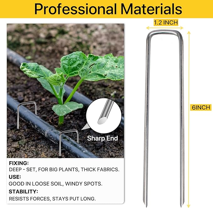 Landscape Staples 6 Inch 200 Pack - Galvanized Heavy Duty Garden Stakes for Weed Barrier Fabric, Erosion Control Mats, Ground Cover Anchoring Secure Lawn, Yard & Outdoor Projects