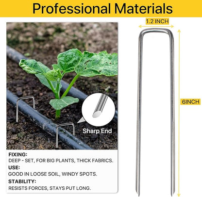 Landscape Staples 6 Inch 200 Pack - Galvanized Heavy Duty Garden Stakes for Weed Barrier Fabric, Erosion Control Mats, Ground Cover Anchoring Secure Lawn, Yard & Outdoor Projects
