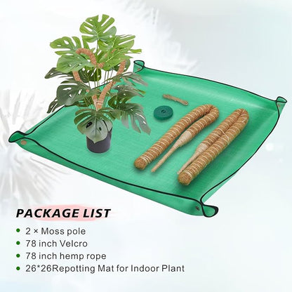 GUIDOT 2 Pack Moss Pole Monstera Plant Support with Repotting Mat, 28 Inch Plant Support Stakes, Plant Sticks Support Tall for Indoor Potted Climbing Plants, Pothos, Philodendron