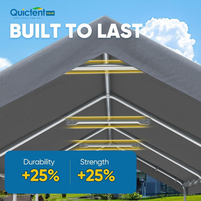 Quictent 10x20 ft Heavy Duty Carport Canopy Galvanized Car Tent Outdoor Garage Boat Shelter with Reinforced Structure, with Hanging Edge - Gray