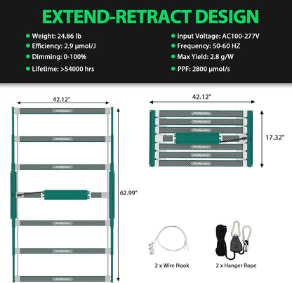 A ANLEOLIFE Stretchable LED Grow Lights with LM301H EVO Diodes 1000W Full Spectrum Dimmable Daisy Chain 5x7ft Coverage Bar Style Commercial Growing Lamp for Greenhouses Plants