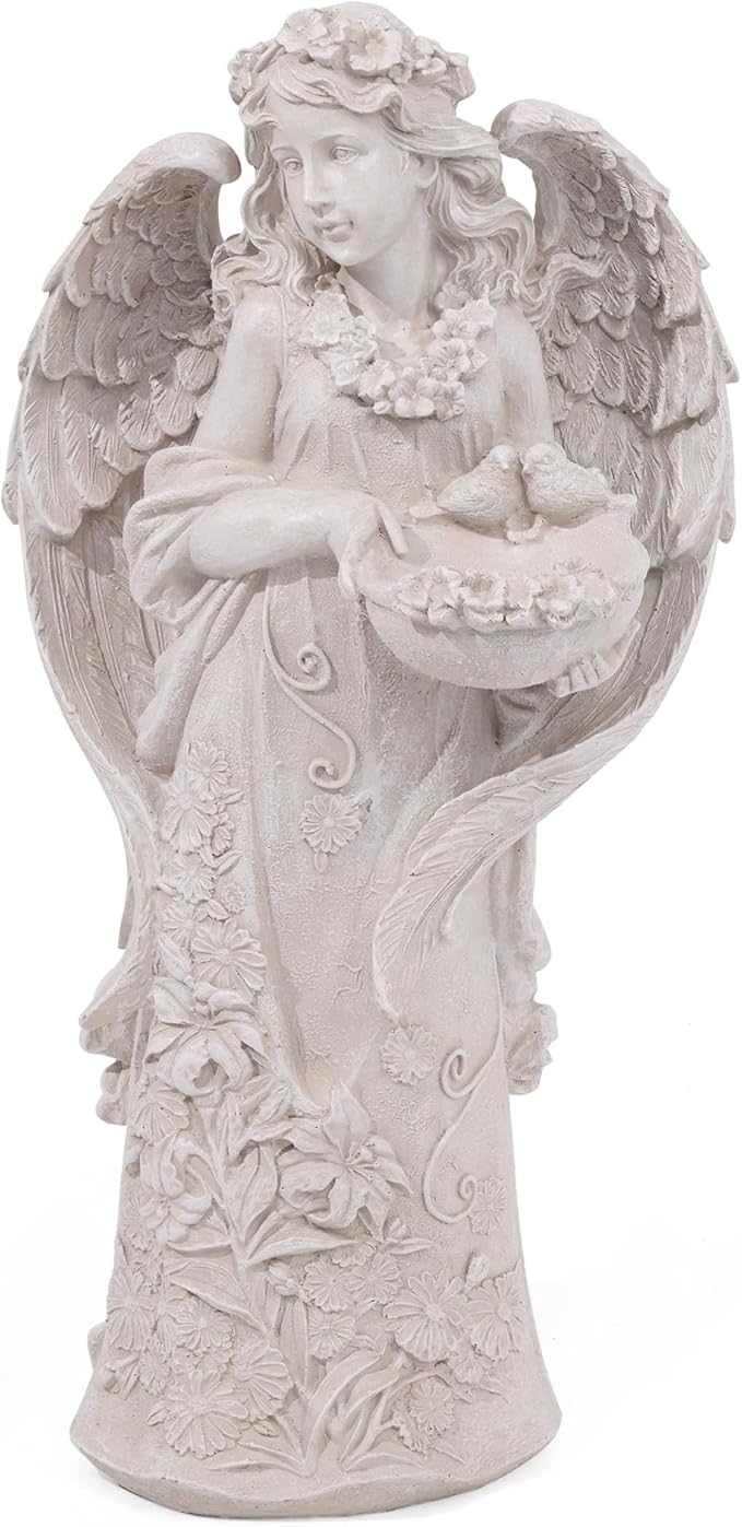 Hanna Roberts Outdoor Statues Angel Décor Garden Statue,23.5" H Angel Statue, Resin Angel with Bird Figurine,Gifts for Women and Men,Outdoor Garden Decor Ornaments for Outside (White)