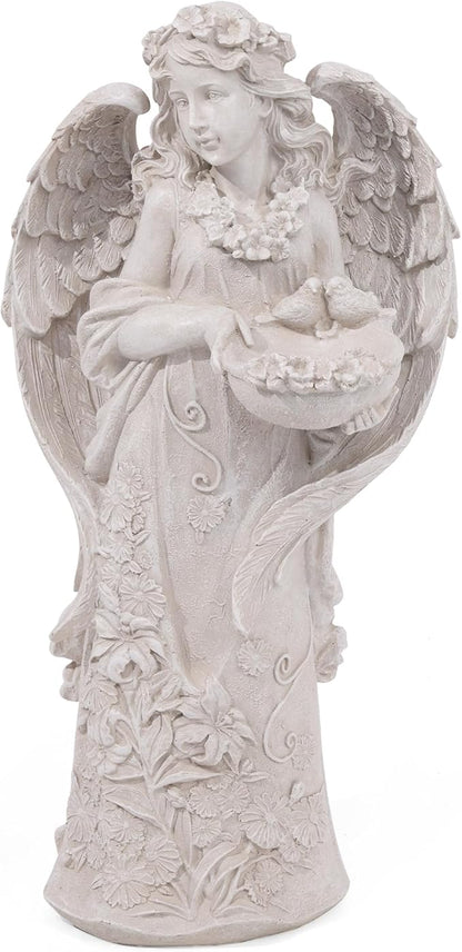 Hanna Roberts Outdoor Statues Angel Décor Garden Statue,23.5" H Angel Statue, Resin Angel with Bird Figurine,Gifts for Women and Men,Outdoor Garden Decor Ornaments for Outside (White)
