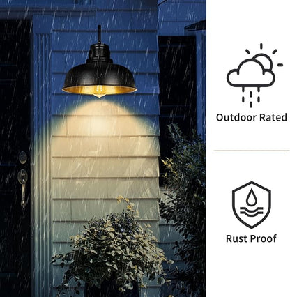 Solar Barn Light for Outside, Gooseneck Outdoor Wall Lights Solar Powered, Farmhouse Exterior Wall Sconce, Industrial Outside Lighting Fixture, Rustic Lantern for Garage, Barn, Shed, RZSR007 BK
