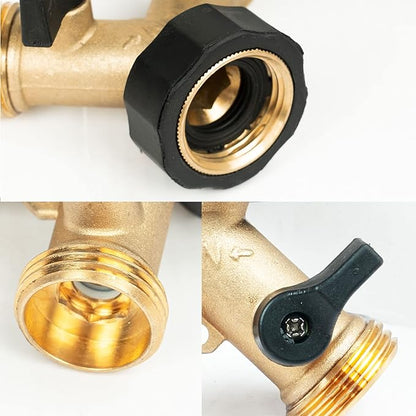 Brass Garden Hose Splitter 2 Way, Hose Y Splitter 3/4 Inch Heavy Duty Brass Hose Connector Tap Splitter, Hose Spigot Adapter 2 Valves with Rubber Washers (1 Pack)