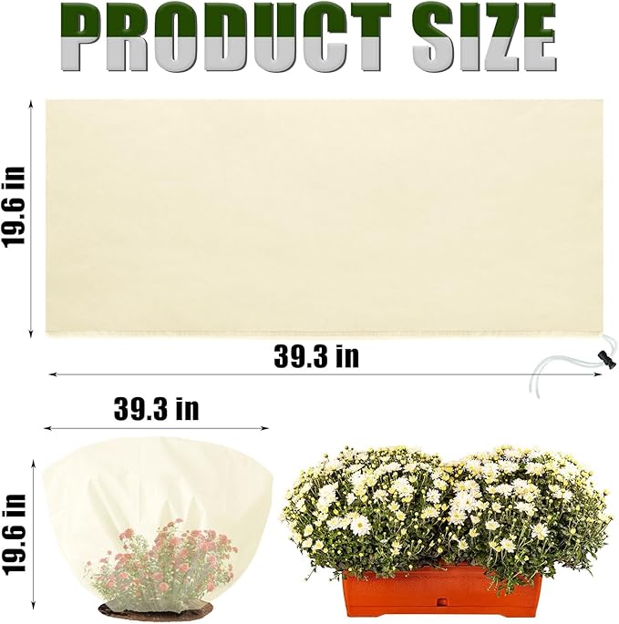 8 Pcs Plant Covers Frost Protection Bag 39.3" x 19.6" Winter Reusable Plants Jacket with Drawstring Shrub Protection Wraps Bags Frost Blanket for Winter Outdoor Garden Plants