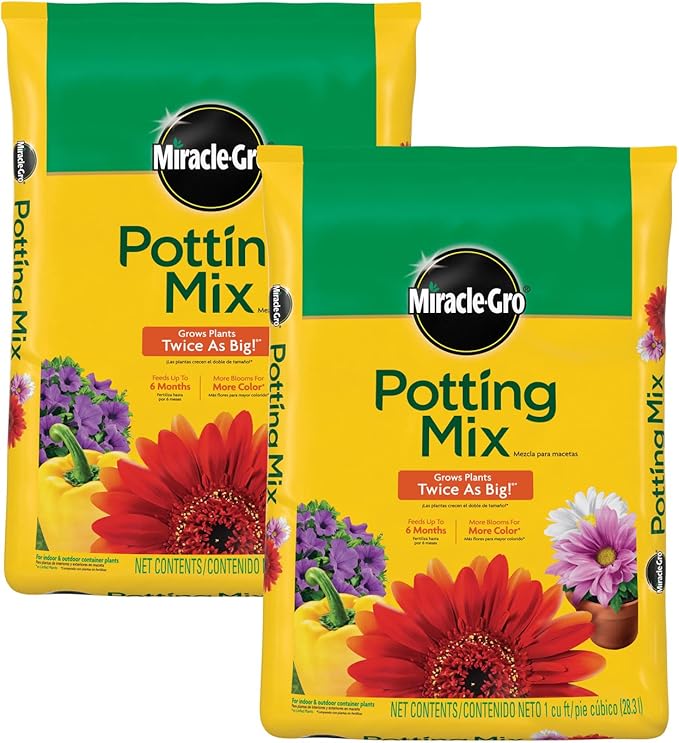 Miracle-Gro Potting Mix, For Container Plants, Flowers, Vegetables, Shrubs, Annuals, Perennials, Feeds up to 6 Months, 1 cu. ft., 2-pack