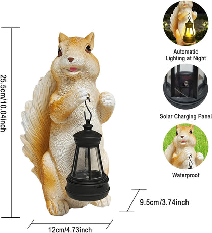 Solar Garden Statues Squirrel Decor - Resin Outdoor/Indoor Squirrel Sculpture Garden Lights Statue Decoration for Patio Home Yard Lawn, Unique Garden Figurine Lights Gift for Mom Grandma