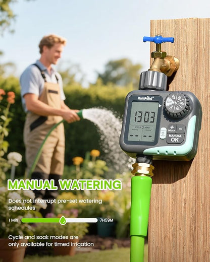 RAINPOINT Sprinkler Timer - Cycle & Soak Water Timer for Garden Hose with Rain Delay/Automatic Watering/Manual Watering, Programmable for Lawn, Yard, Irrigation System, Outdoor
