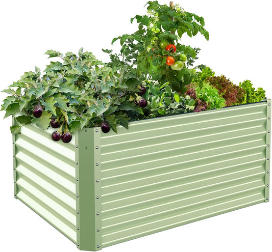 Galvanized Raised Garden Bed Box Outdoor 24" Tall Raised Garden Beds Outdoor Garden Planter Raised Beds for Gardening Outdoor Raised Metal Raised Garden Beds for Vegetables 48"X36"X24", Sage Green