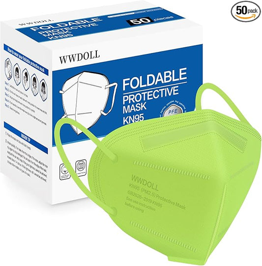 WWDOLL KN95 Face Mask 50 Pack, 5-Layers Breathable KN95 Masks, Green