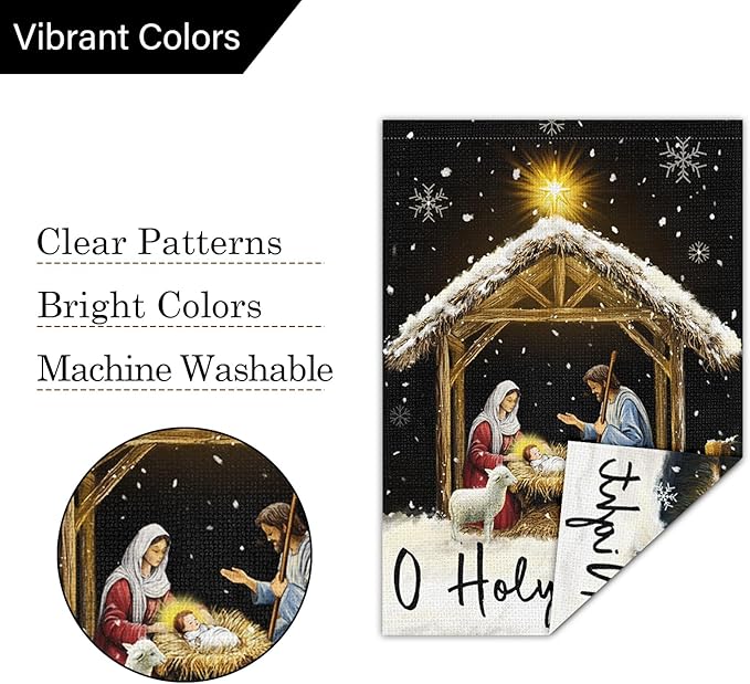 Louise Maelys Christmas O Holy Night Garden Flag 28x40 Inch Double Sided Nativity Xmas Large Burlap Welcome Winter Holiday Yard Outdoor Sign Outside House Decoration