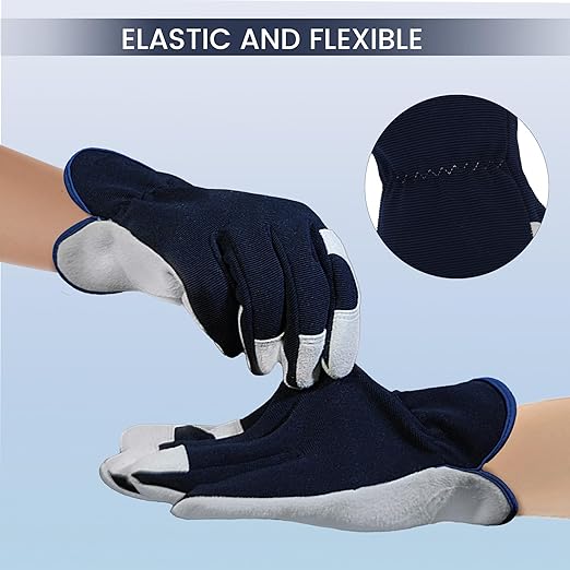 Gardening Gloves, Garden Gloves for Women and Men, Thorn Proof Working Gloves, Durable Leather Work Garden Gloves for Yard & Outdoor Work, Blue, XL