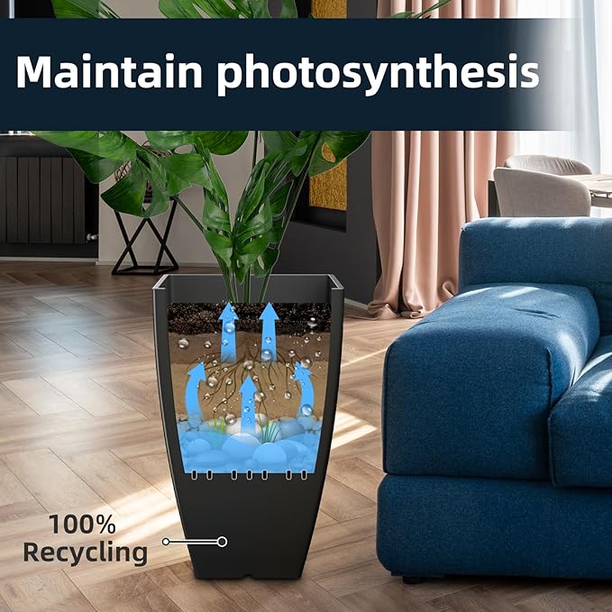 21" Tall Outdoor Planters Set of 2,Front Porch Planter Pots with Drainage Design Holes for Patio, Porch, Garden, Indoor,Black