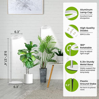 Grow Lights for Indoor Plants Full Spectrum, 80 LEDs Plant Light for Indoor Growing with 2 Mounting Options, 6/12/16H Timer, 3 Spectrum Modes, 9.8"-37.4" Height Adjustable Desk Grow Lamp