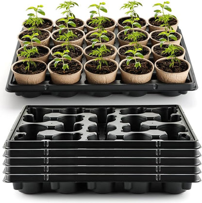 20 Cell Plant Trays for Carrying 3 inch Round Nursery Pots, Sturdy Plastic Trays Suitable for Holding 100 pcs Peat Pots (5 Packs)