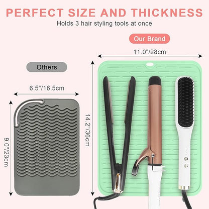 AMIJEAL Oversize Silicone Heat Resistant Mat for Hair Tools, Curling Iron Mat, Hot Tools Holder, Portable Flat Iron Hair Straightener Pad Cover for Travel Vanity Salon(14.2" x 11.0")