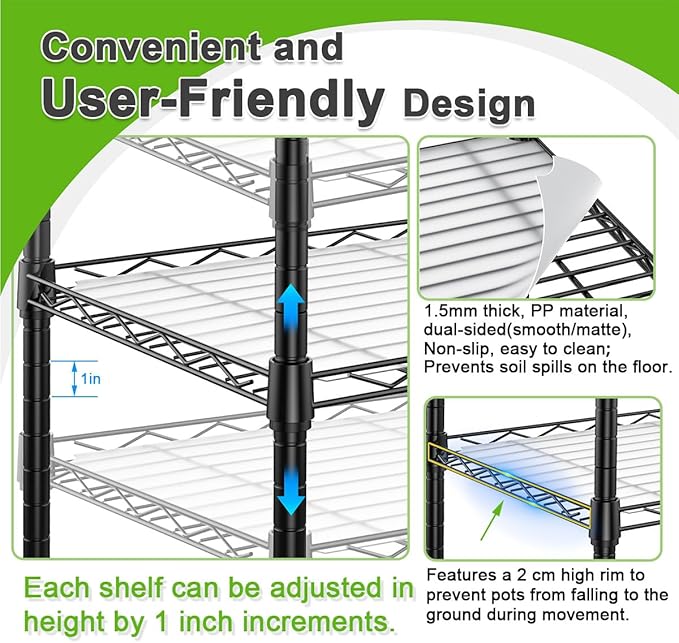 Abimars 5-Tier Greenhouse with Caster Wheel, Each Shelf Height Adjustable Metal Plant Shelf with PVC Cover for Seed Starting Trays, Seedling Pots, Plant Pots, 13x29x73inch