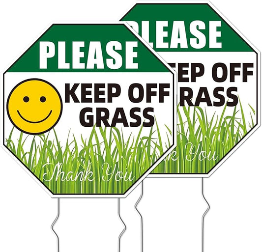 Keep Off Grass Sign, 2-Pack 10"x10" Metal Stakes, Double-Sided Signs, Corrugated Plastic, Keep Off Grass Signs For Yard