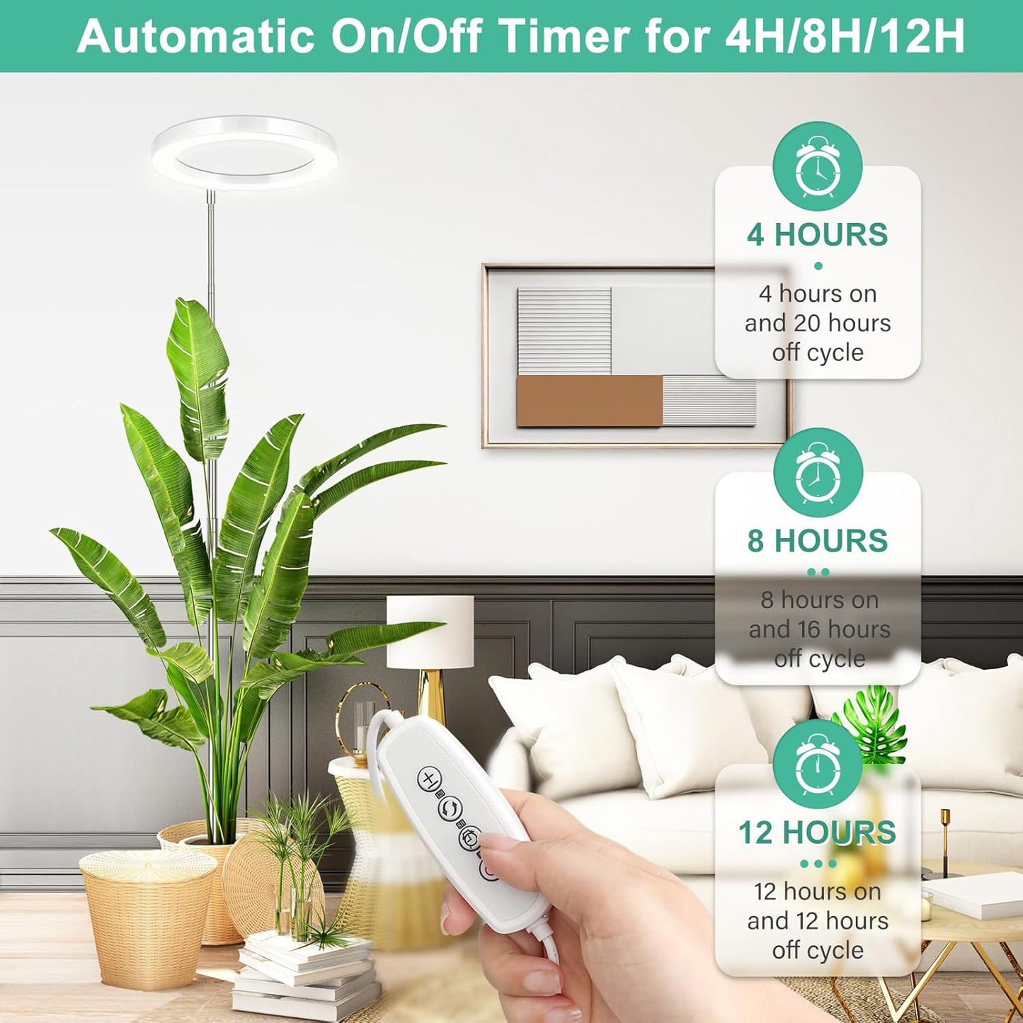 LORDEM 10" Grow Light for Indoor Plants, Full Spectrum Plant Lamp with 160 LEDs, 4H/8H/12H Timer, 10 Dimmable Levels, 3 Spectrum Modes, Height Adjustable 65", Ideal for Growing Large Tall Plants