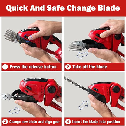 Cordless Hedge Trimmer & Grass Shears - 24V Electric Shrub Trimmer Grass Shears Handheld Grass Cutter, Hedge Shear with 2 PCS Rechargeable Battery, Charger and Toolbox to for Garden, Lawn, Red