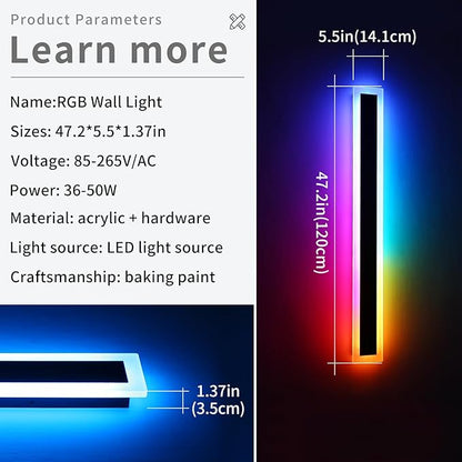 Widened 2 Pack Modern RGB Outdoor Wall Light, 47.2inch 10 Colors Dimmable LED Wall Mount Sconces, 41W, IP65 Waterproof, Long Linear Garage Lighting Fixtures for Garden, Yard, House