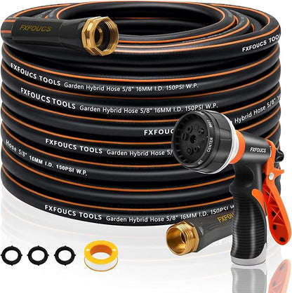 Heavy Duty Garden Hose – 5/8 Inch Flexible, Lightweight Hybrid Hose with 600 PSI Burst Pressure, Swivel Handle, and Durable Copper Male/Female Fittings (Black with hose sprayer, 75FT)